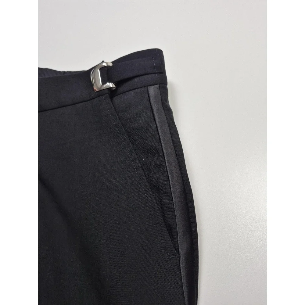 VTG Tuxedo Dress Pants Men's 31x29 Black Satin Stripe Wool Adjustable Waist